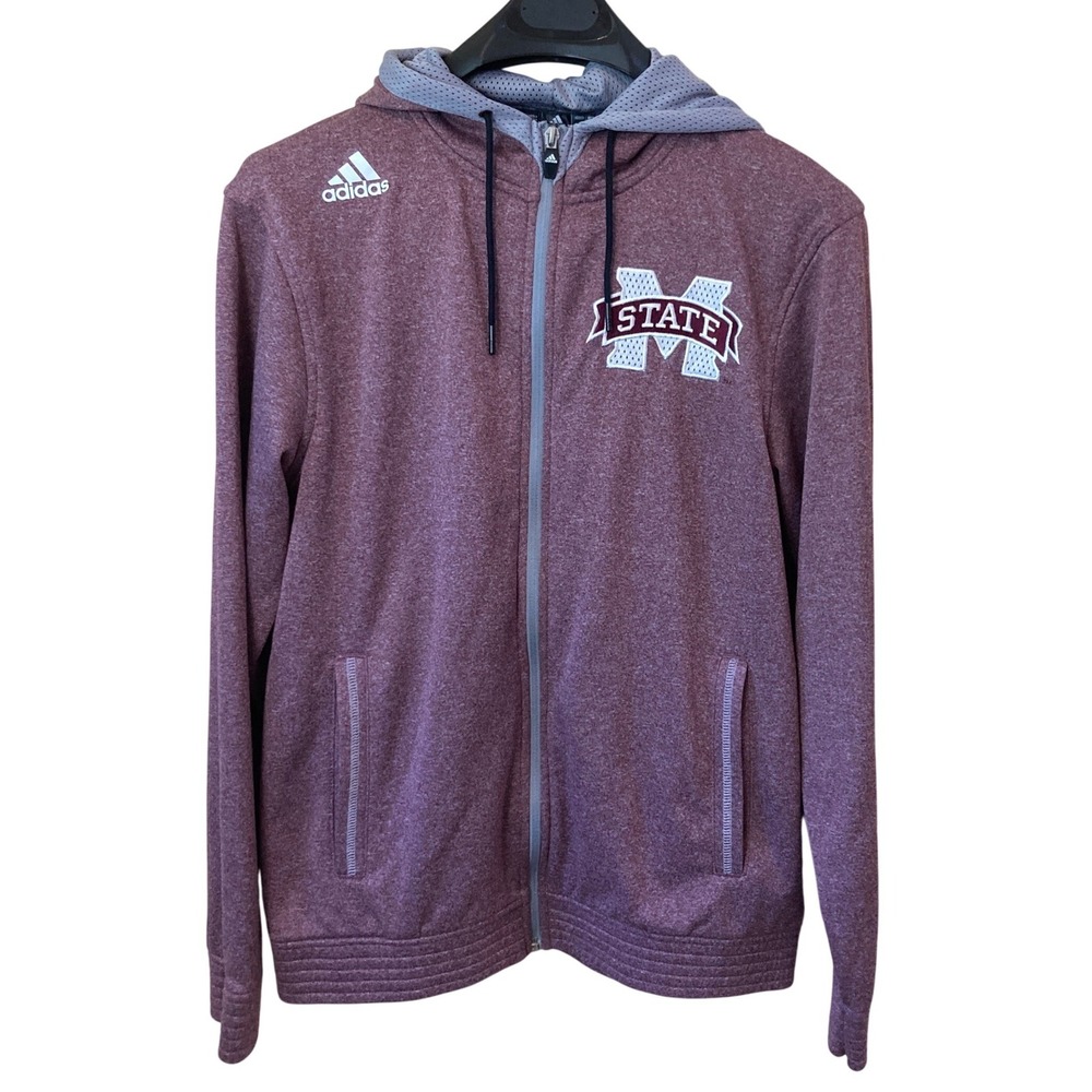 Adidas Full Zip Hoodie Mens Small Mississippi State Bulldogs ClimaWarm Maroon